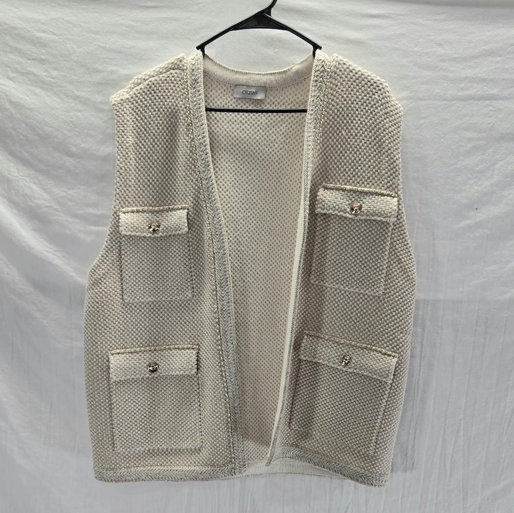 Crush Collection Boucle Gulet Women's Large Wool-Blend Open Cardigan New